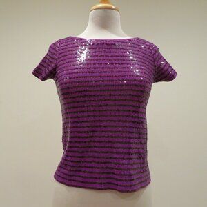 Women XXS Purple Sequins T-Shirt Top J.Crew Short Sleeve Crew Neck Sparkly Fun